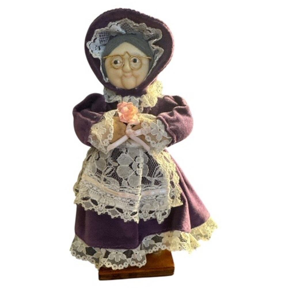Vintage Hand Crafted Soft Sculpt Purple Velvet Dress Grandmother Doll